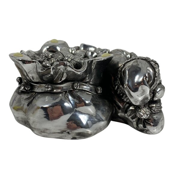 Silver-Tone Intricate Lounging Santa Claus Toy Sack Figurine Paperweight Holiday - Picture 6 of 9